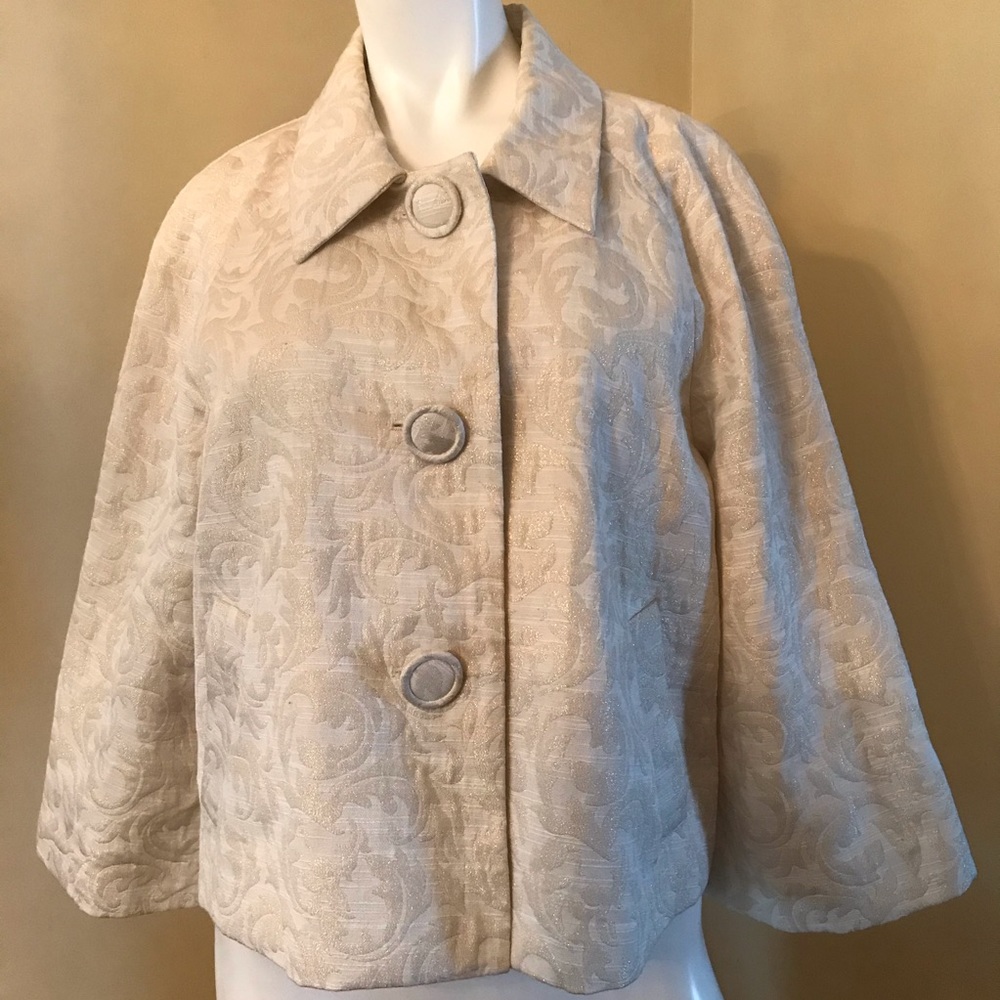EMMA JAMES Cream/Gold Crop Jacquard Print Jacket